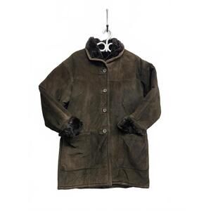 Vtg Recto Verso Women's Brown Heavy Suede Chore Coat with Faux Fur Lining SZ S